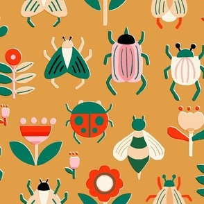 Vintage bugs in bloom featuring beetles ladybugs and fireflies in medium