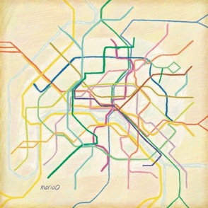 color pencils vintage look map of Paris Subway