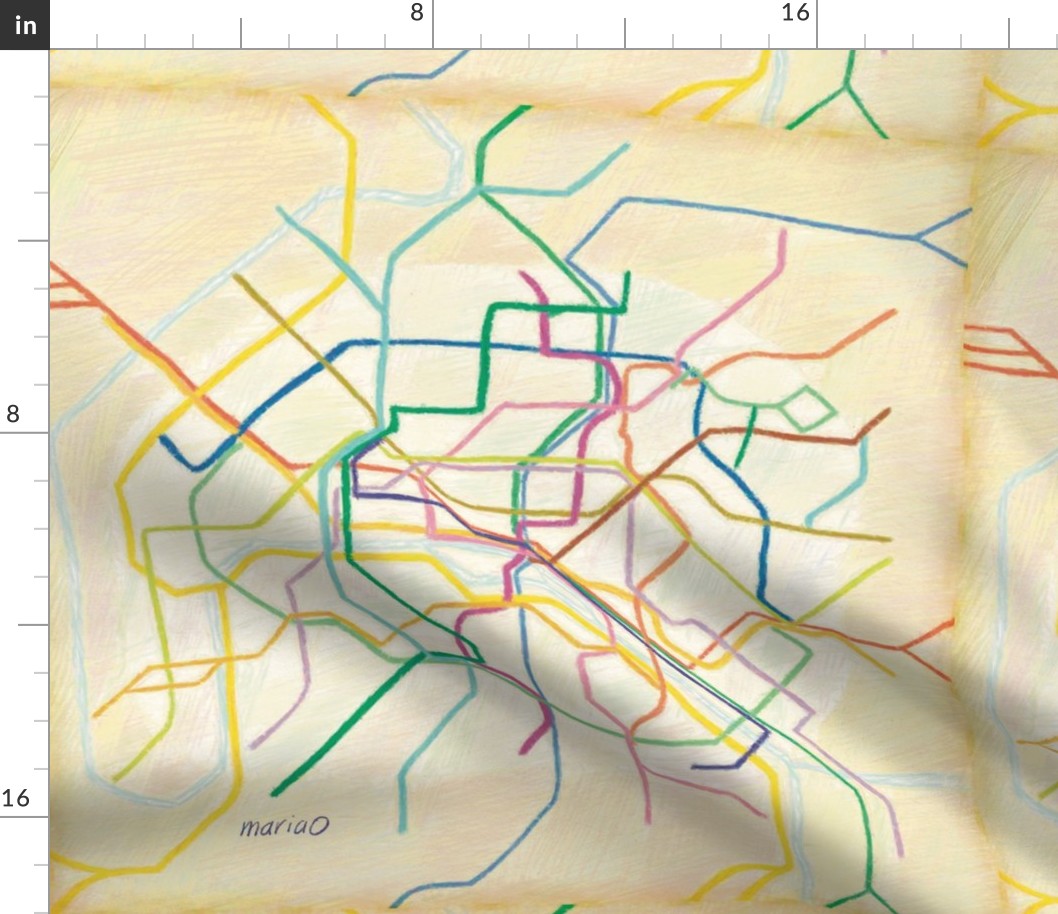 color pencils vintage look map of Paris Subway