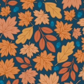 Boho Autumn Leaves - Blue