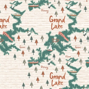 Grand Lake Map Retro Style Oklahoma