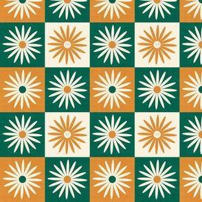 Sunflower in beige, sage, and mustard checkerboard design in medium