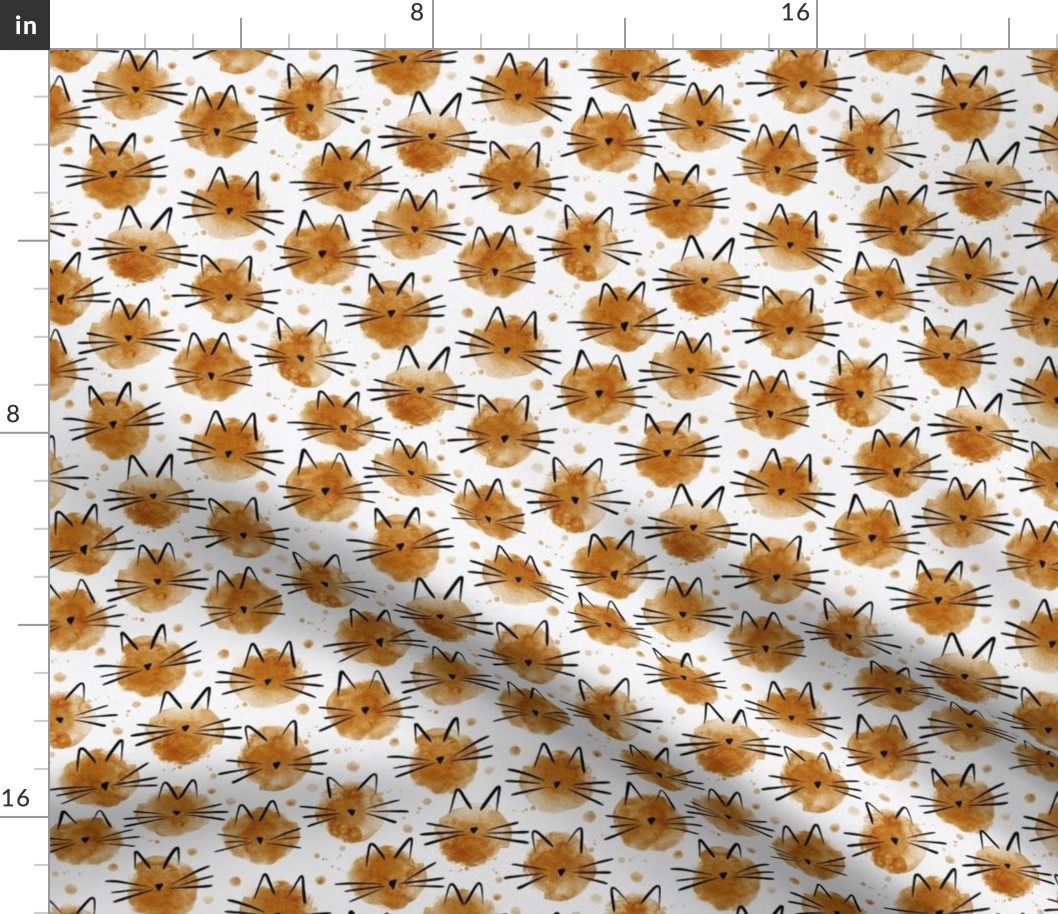 micro scale cat - ellie cat desert sun - watercolor drops cat - cute cat fabric and wallpaper