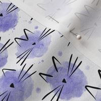 micro scale cat - ellie cat lilac - watercolor drops cat - cute cat fabric and wallpaper