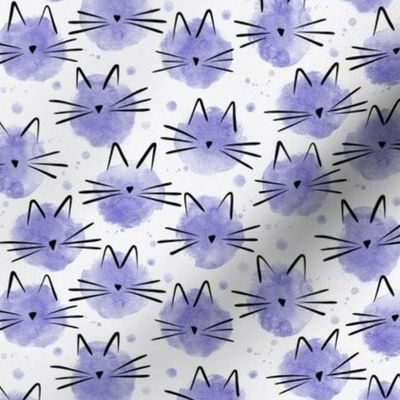 micro scale cat - ellie cat lilac - watercolor drops cat - cute cat fabric and wallpaper