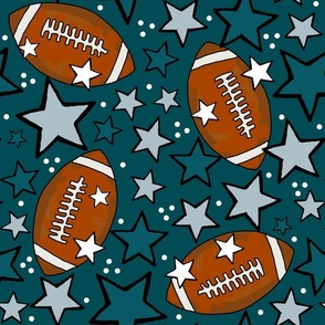 Large Scale Team Spirit Footballs and Stars in Philadelphia Eagles Colors Midnight Green Silver Black White