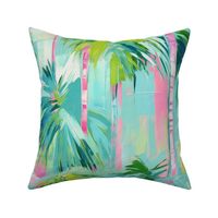 Island House Tropical Abstract Palm Trees Oil Painting Pattern - Beach House Pink Greens and Aquas