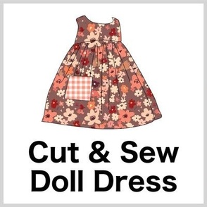  Cut & Sew Dress (Tiny Flowers in Red Orange & Brown) on FAT QUARTER for Forever Virginia Dolls and other 1/8, 1/6 and 1/5 scale child dolls // little small scale tiny mini micro doll