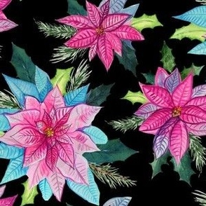 Hot Pink Holiday Poinsettias // Black