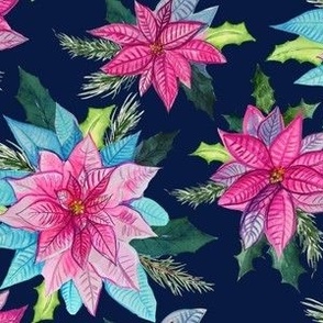 Hot Pink Holiday Poinsettias // Navy