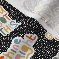 Positive vibes and happy affirmation stickers - freehand quote rainbow text design to cheer you up on tiny spots black and white