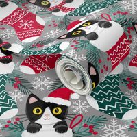 tuxedo cat Christmas cats Christmas stocking fabric gray WB23 medium scale