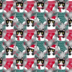 tuxedo cat Christmas cats Christmas stocking fabric gray WB23 medium scale