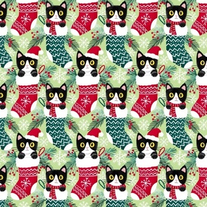 tuxedo cat Christmas cats Christmas stocking fabriclight green WB23 medium scale