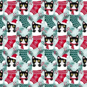tuxedo cat Christmas cats Christmas stocking fabric turquoise WB23 medium scale