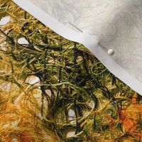 A tangle of leftover embroidery threads, abstract art and textures for textile and fiber art Yellow and green hues