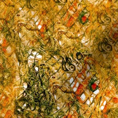 A tangle of leftover embroidery threads, abstract art and textures for textile and fiber art Yellow and green hues