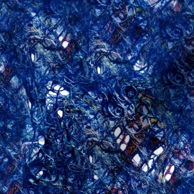 A tangle of leftover embroidery threads, abstract art and textures for textile and fiber art deep blue hues