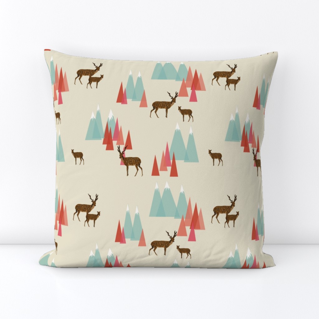 Deer in the Mountains // forest woodland mountain geometric deer woodland