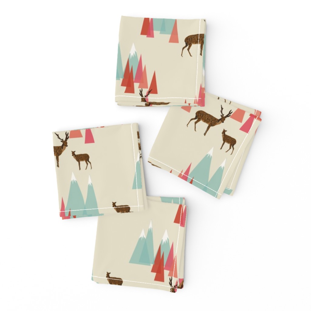 Deer in the Mountains // forest woodland mountain geometric deer woodland