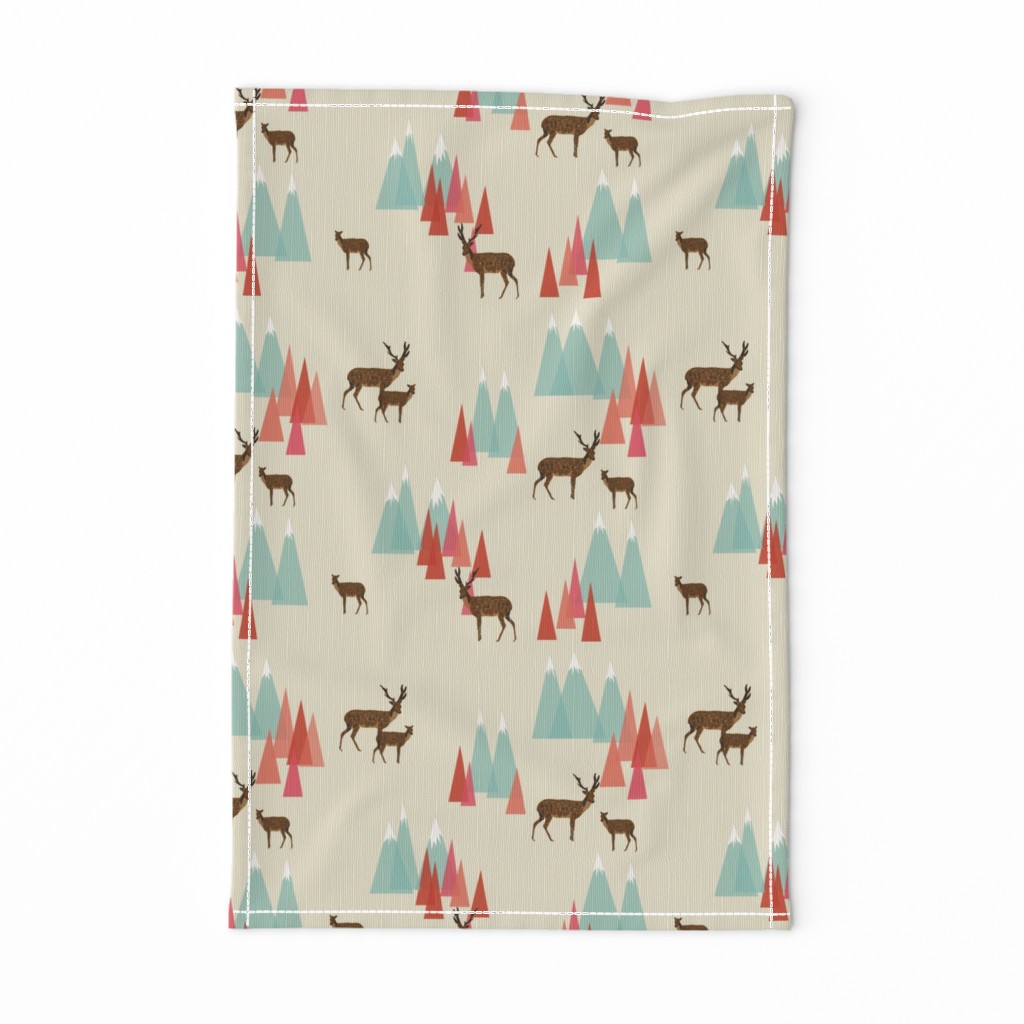 Deer in the Mountains // forest woodland mountain geometric deer woodland