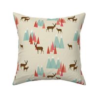 Deer in the Mountains // forest woodland mountain geometric deer woodland