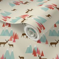 Deer in the Mountains // forest woodland mountain geometric deer woodland