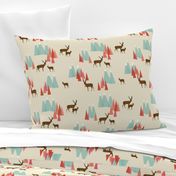 Deer in the Mountains // forest woodland mountain geometric deer woodland