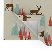 Deer in the Mountains // forest woodland mountain geometric deer woodland