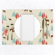 Deer in the Mountains // forest woodland mountain geometric deer woodland