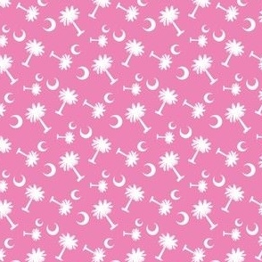 South Carolina Flag, Palmetto Moon, SOUTH CAROLINA Pink and White Fabric by furbuddy