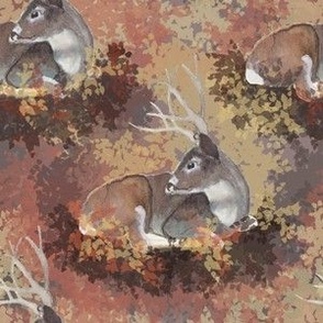 Deer in Leaves - Autumn print, brown, orange, red