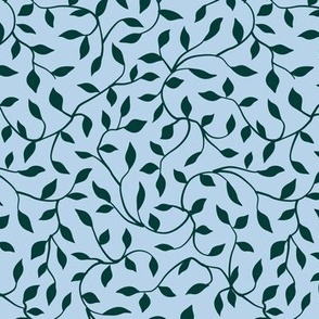 Papercut  undirectional silhouettes Light blue Teal leaves wallpaper - small