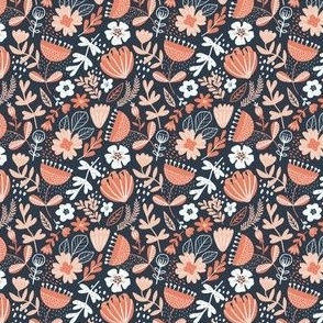 Navy and Pink Bohemian Folk Floral Seamless Pattern