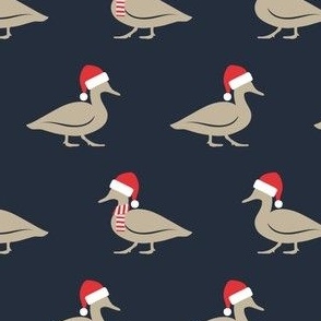 Christmas Ducks - Santa hats & Scarfs - navy - LAD23