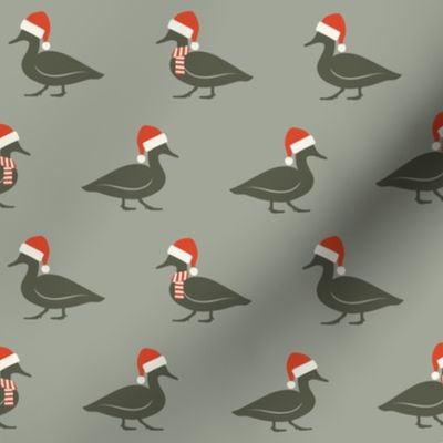 Christmas Ducks - Santa hats & Scarfs - sage - LAD23