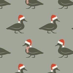 Christmas Ducks - Santa hats & Scarfs - sage - LAD23