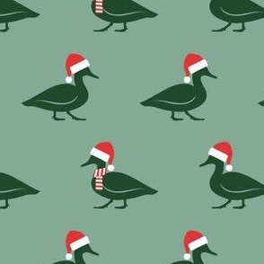 Christmas Ducks - Santa hats & Scarfs - green/green - LAD23