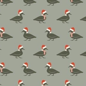 (small scale) Christmas Ducks - Santa hats & Scarfs - sage - LAD23