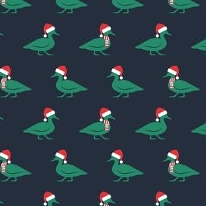 (small scale) Christmas Ducks - Santa hats & Scarfs - green/navy - LAD23