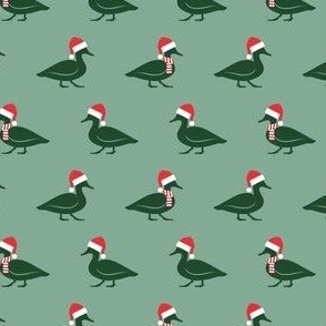 (small scale) Christmas Ducks - Santa hats & Scarfs - green/green - LAD23