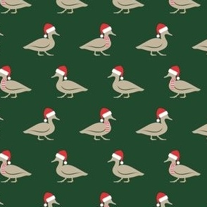 (small scale) Christmas Ducks - Santa hats & Scarfs - dark green - LAD23