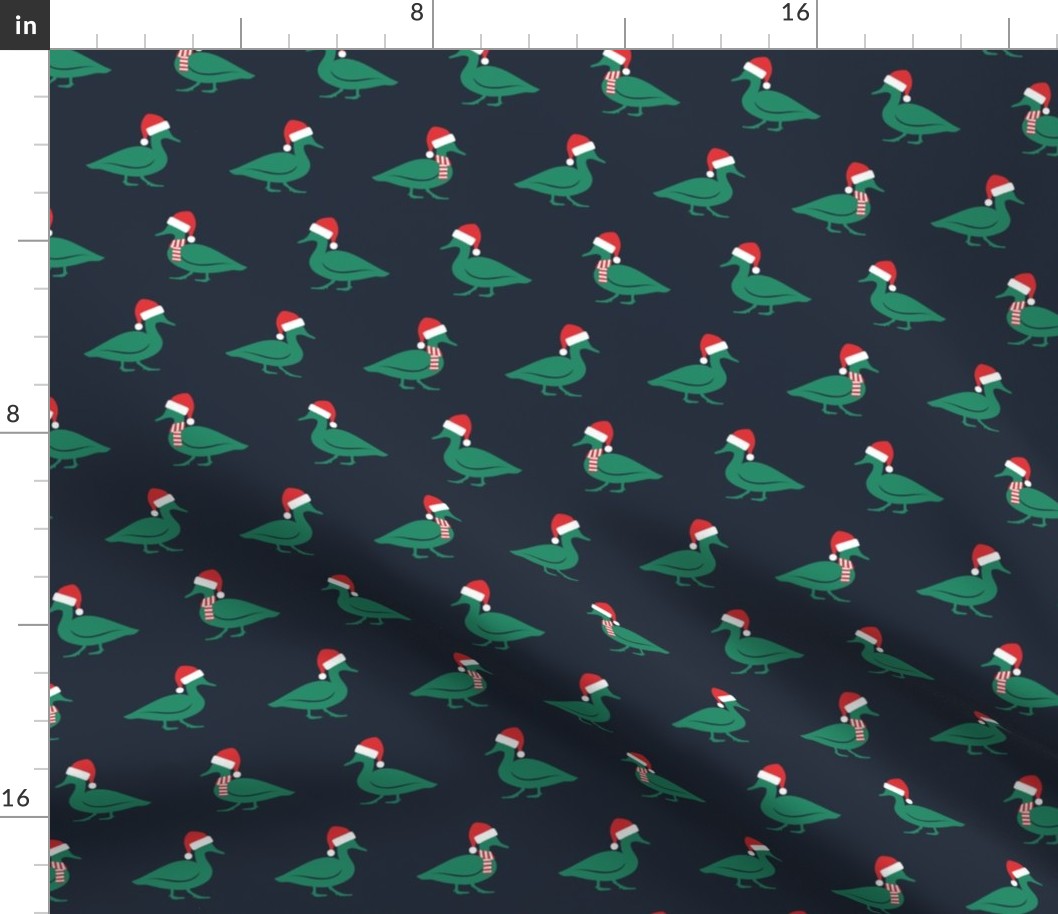 Christmas Ducks - Santa hats & Scarfs - green/navy - LAD23