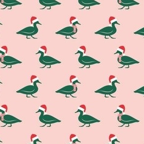 (small scale) Christmas Ducks - Santa hats & Scarfs - pink - LAD23