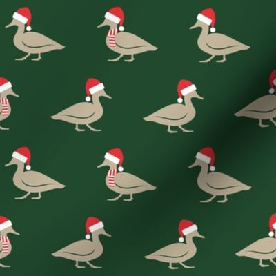 Christmas Ducks - Santa hats & Scarfs - dark green - LAD23