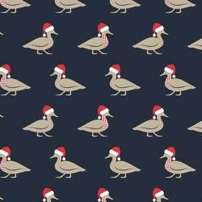(small scale) Christmas Ducks - Santa hats & Scarfs - navy - LAD23