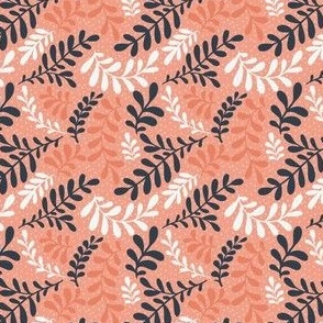 Pink, Navy, and White Botanical Leaves Seamless Pattern