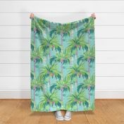Tropical Island Vibe Palm Tree Pattern Abstract Style - Green Teal Aqua and Pink