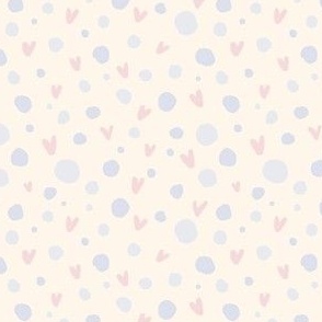 Ditsy Dots and Hearts - Cream, Pink & Blue