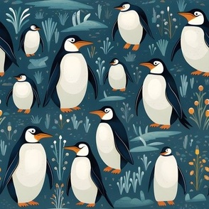 Cute Penguins on Blue